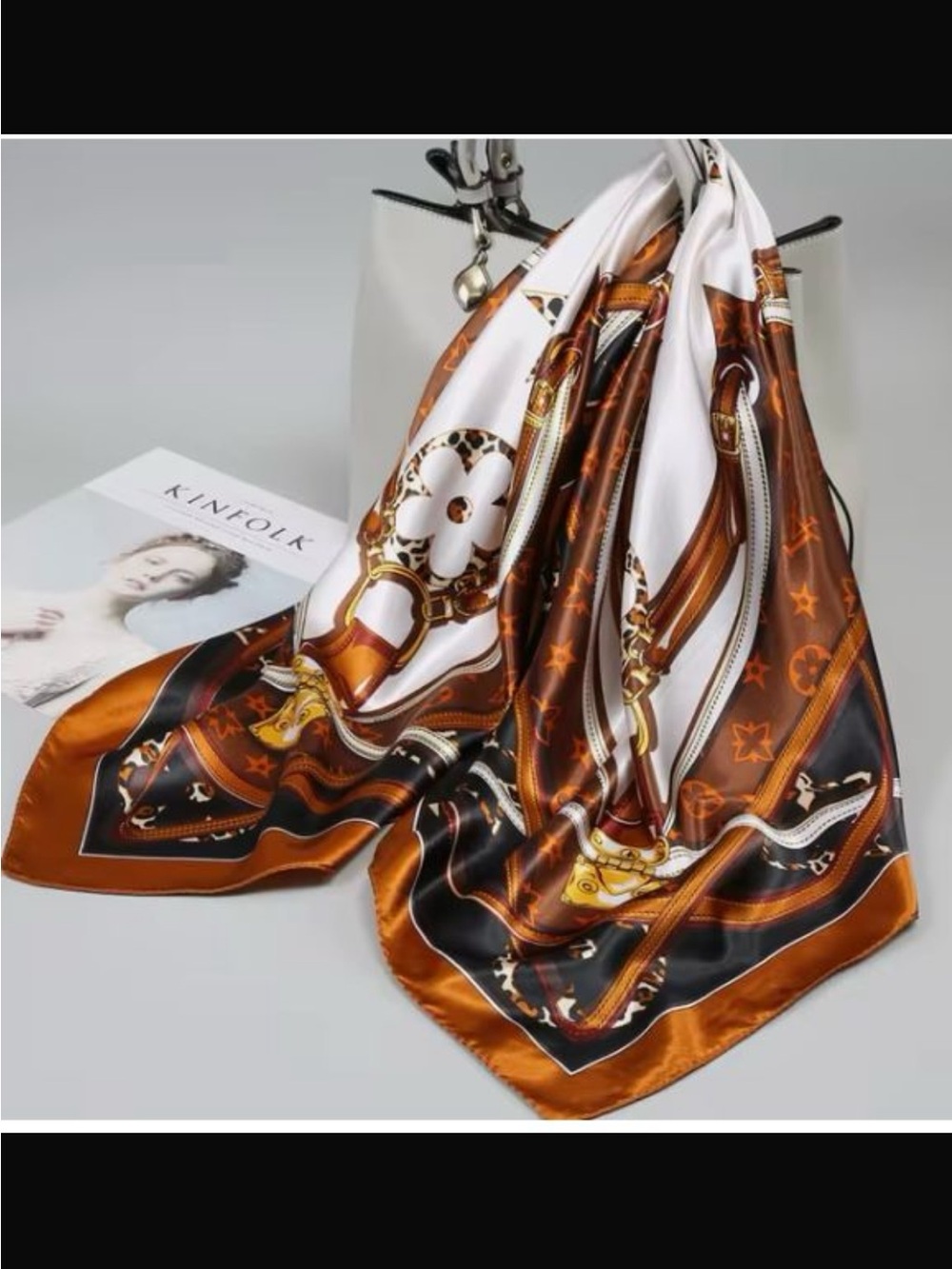 Luxury Patterned Satin Scarf - Picture 6 of 16